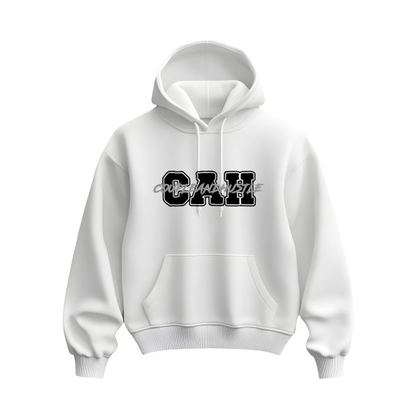 Ultra heavy mikina biela s logom CAH basic a nápisom cez stred