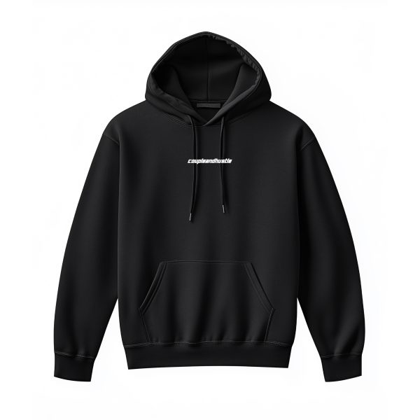 Mikina s kapucou čierna Couple & Hustle nápis minimalistic malý v strede