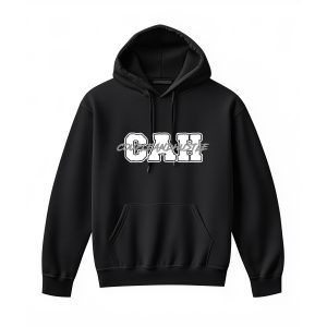 Mikina s kapucou čierna s logom CAH basic a nápisom cez stred