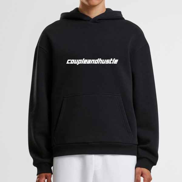 Mikina s kapucou čierna Couple & Hustle nápis minimalistic - Image 2