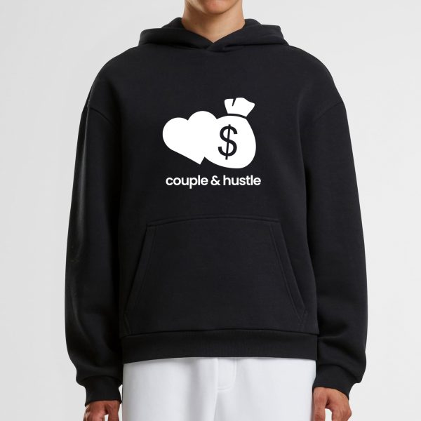Mikina s kapucou čierna Couple & Hustle icon a nápis - Image 2