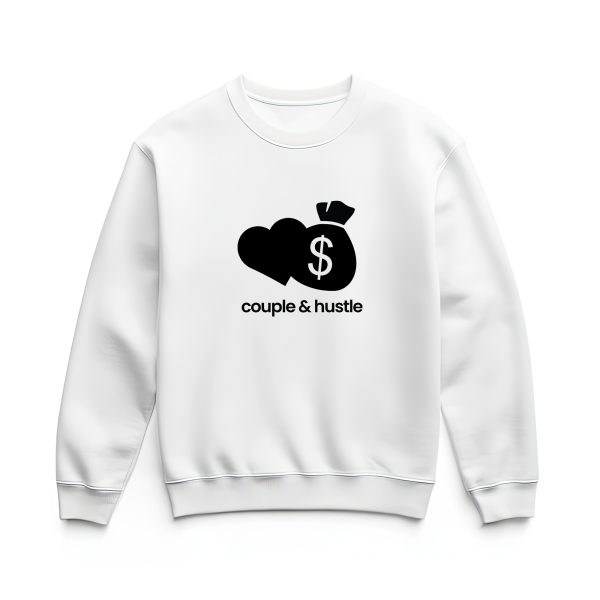 Ultra heavy crewneck mikina biela Couple & Hustle icon a nápis
