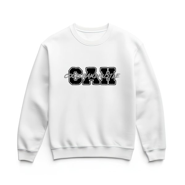 Ultra heavy crewneck mikina biela s logom CAH basic a nápisom cez stred